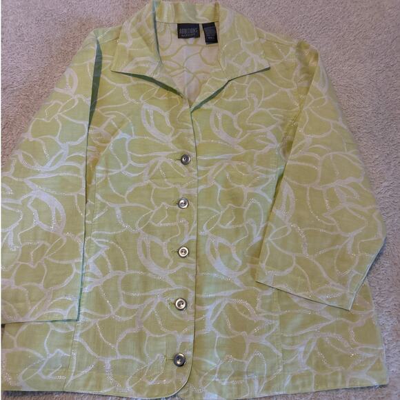 Chicos Blazer 2 Large Chartruese Silver Floral Black White Dots Jacket Lot of 2 - Picture 6 of 8